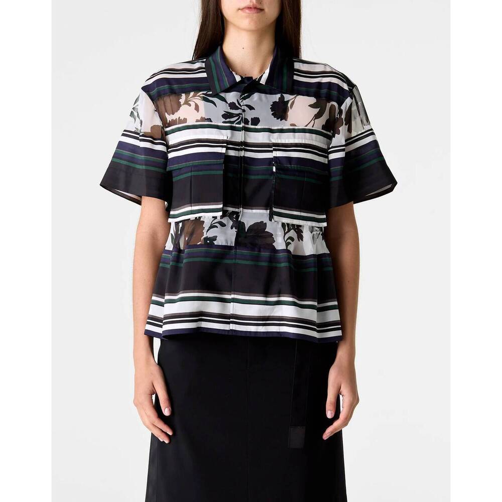 NEW SACAI pattern mix short sleeve shirt in white multi
